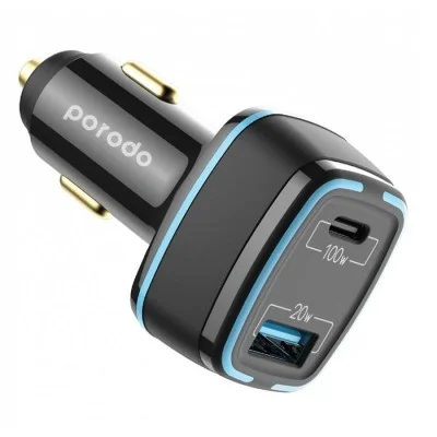 Porodo 105W Dual PD Multi-Port Super-Fast Car Charger - Black